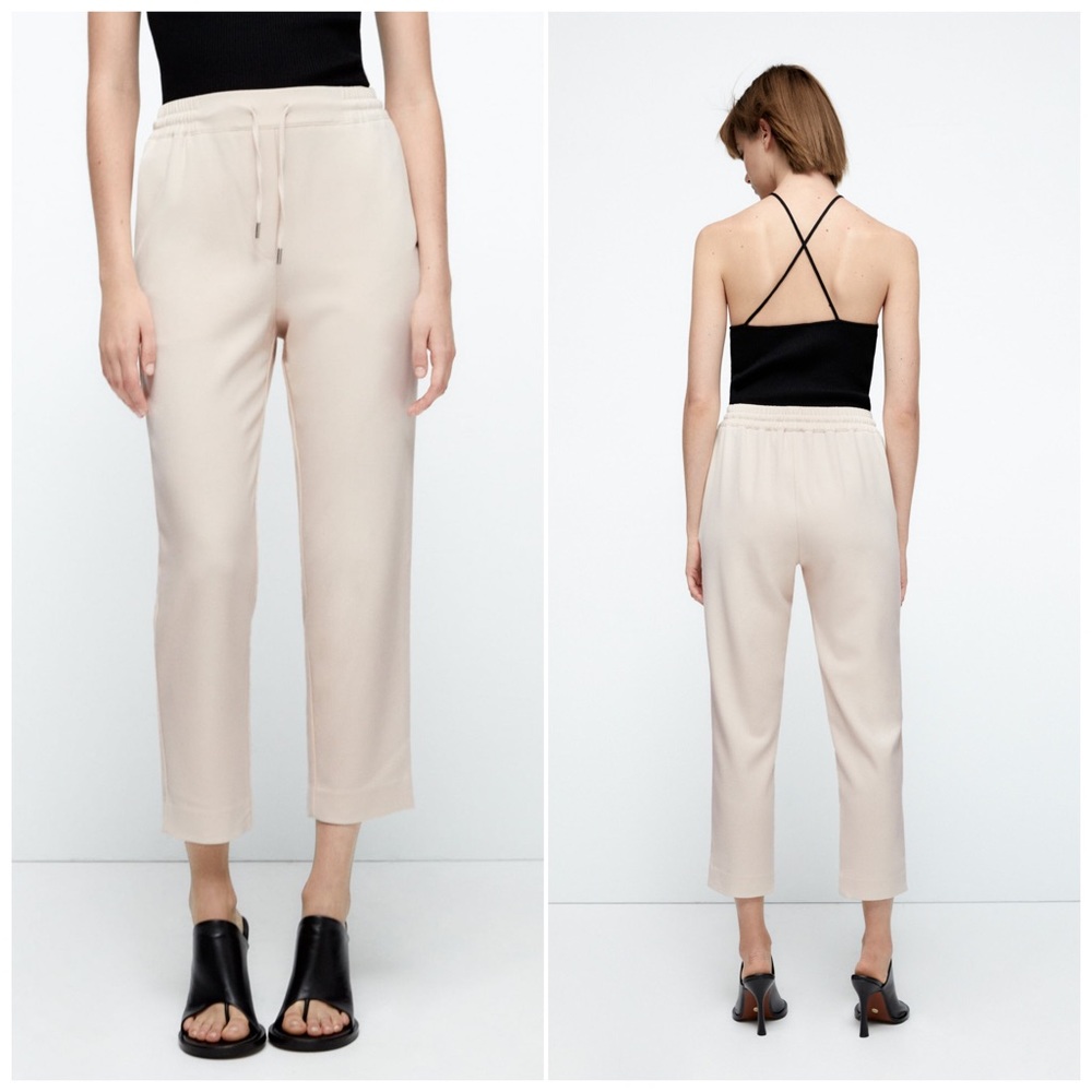 Zara Soft Pant Trousers Minimalist Capsule Beige Size Large